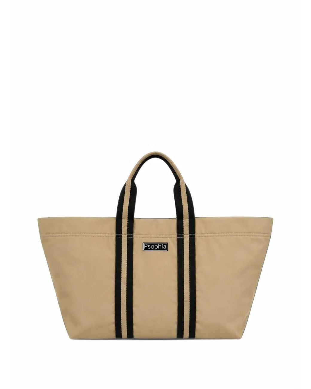 Psophia Natural Logo-Patch Striped-Trim Tote Bag