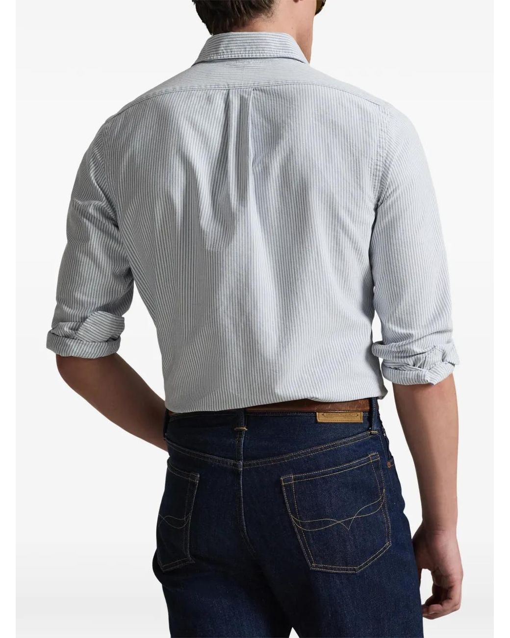Polo Ralph Lauren White Striped Embroidered Oxford Shirt for men