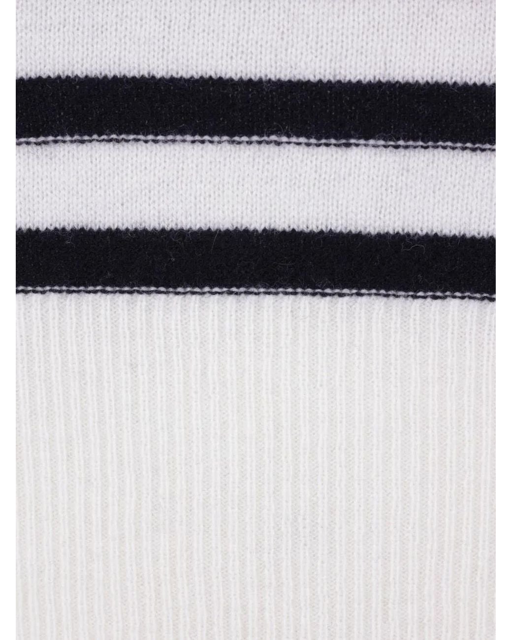 Allude Blue Striped Button-Detail Short-Sleeve T-Shirt