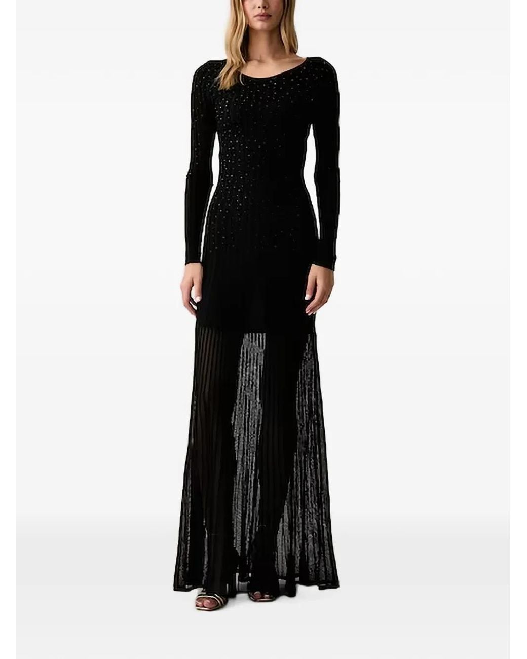 Guess Black Rhinestone-Embellished Ribbed Maxi Dress
