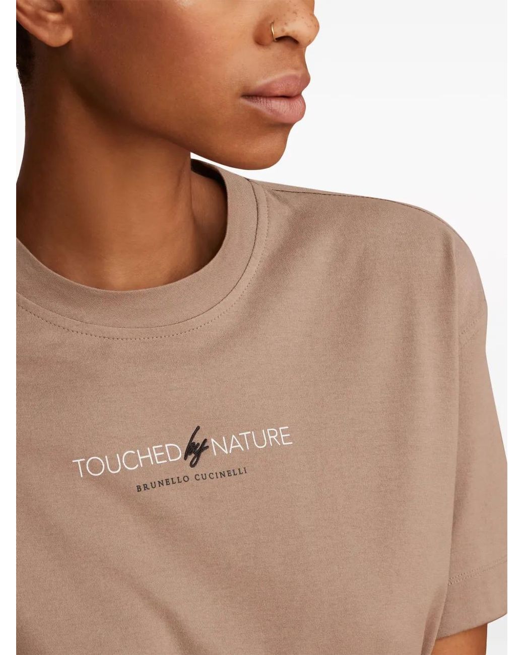 Brunello Cucinelli Natural Slogan-Print Cotton T-Shirt