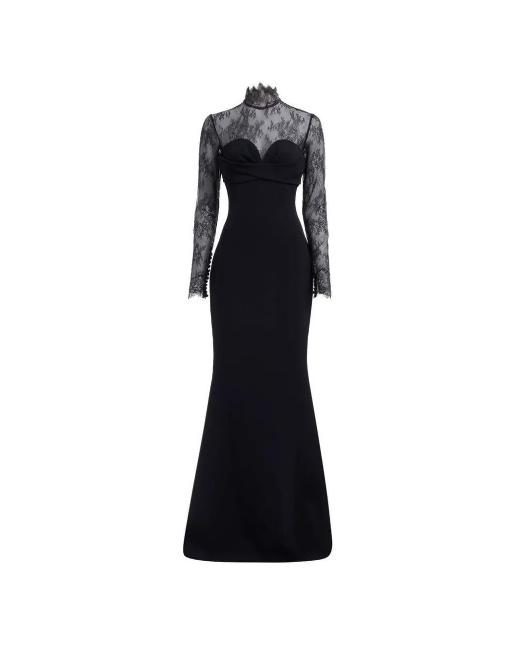 Elie Saab Black Robe Longue À Empiècements En Dentelle