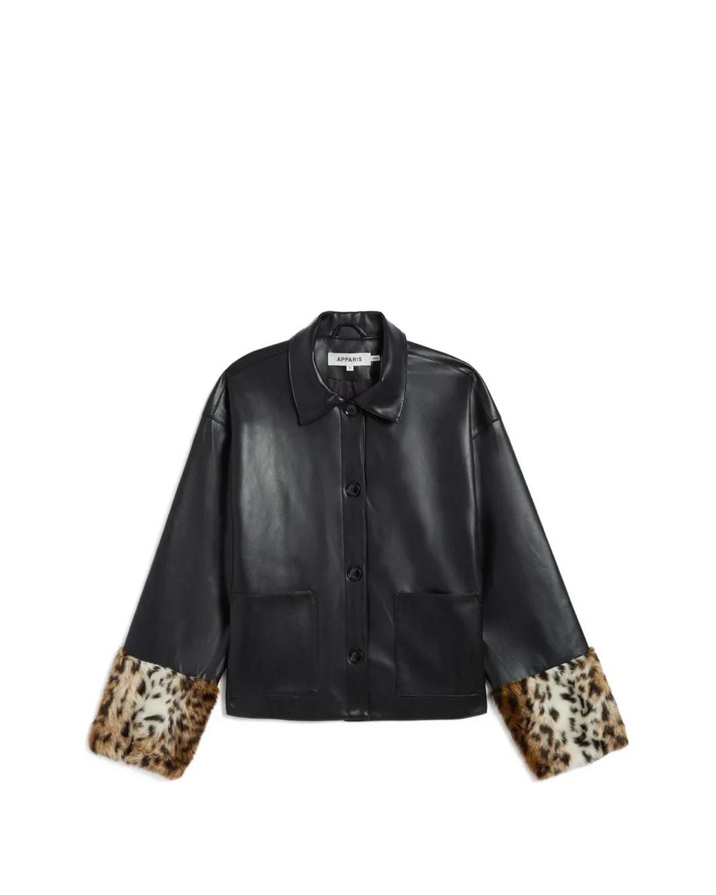Apparis Black Bobbie Leopard-Cuff Overshirt