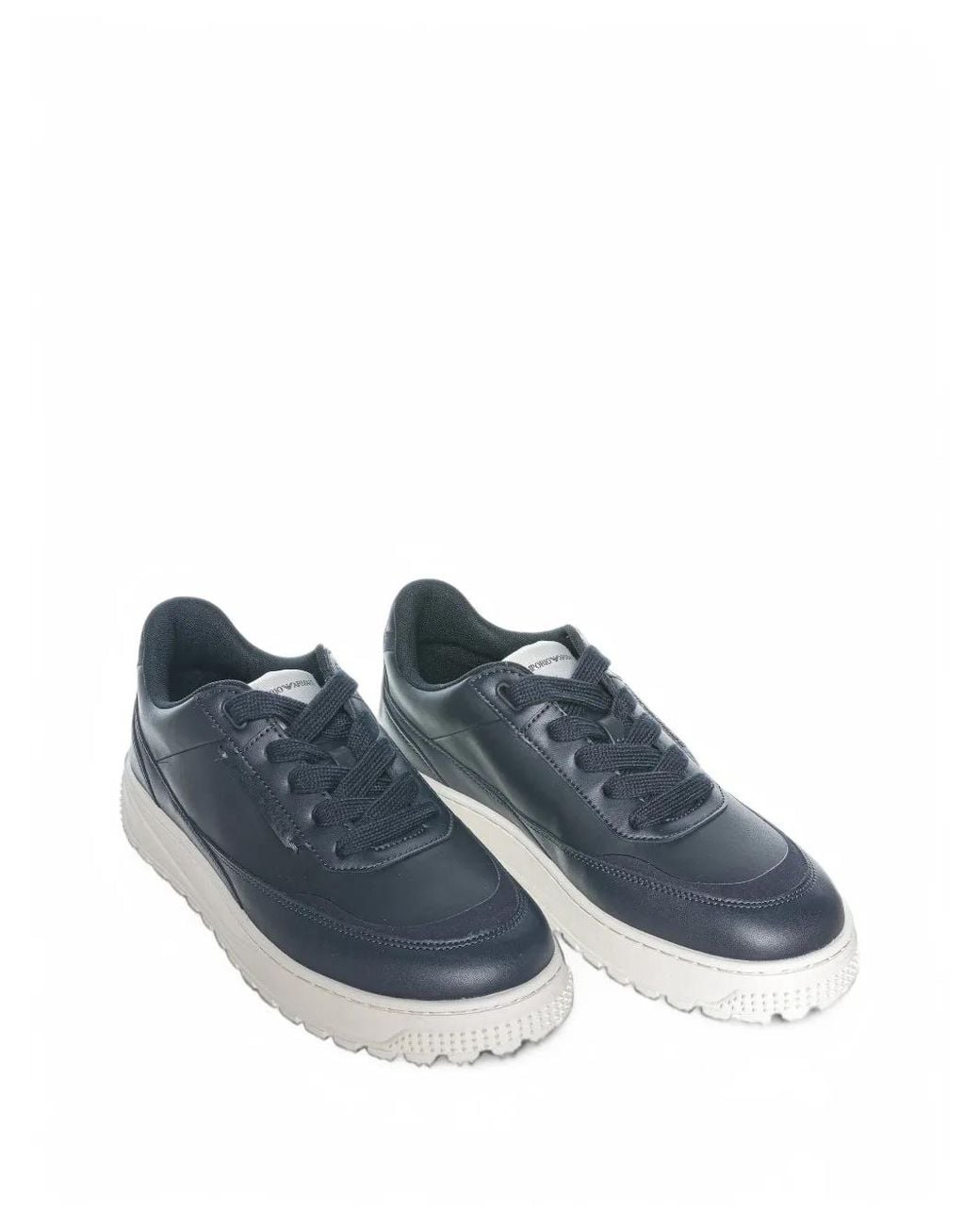Emporio Armani Blue Smooth Leather Lace-Up Sneakers With A Textured Rubber Sole for men