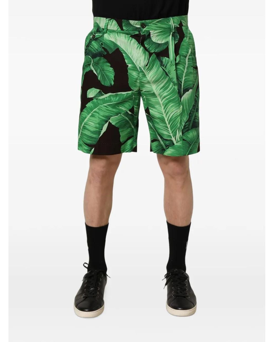 Dolce & Gabbana Green Banana Leaf-Print Bermuda Shorts for men