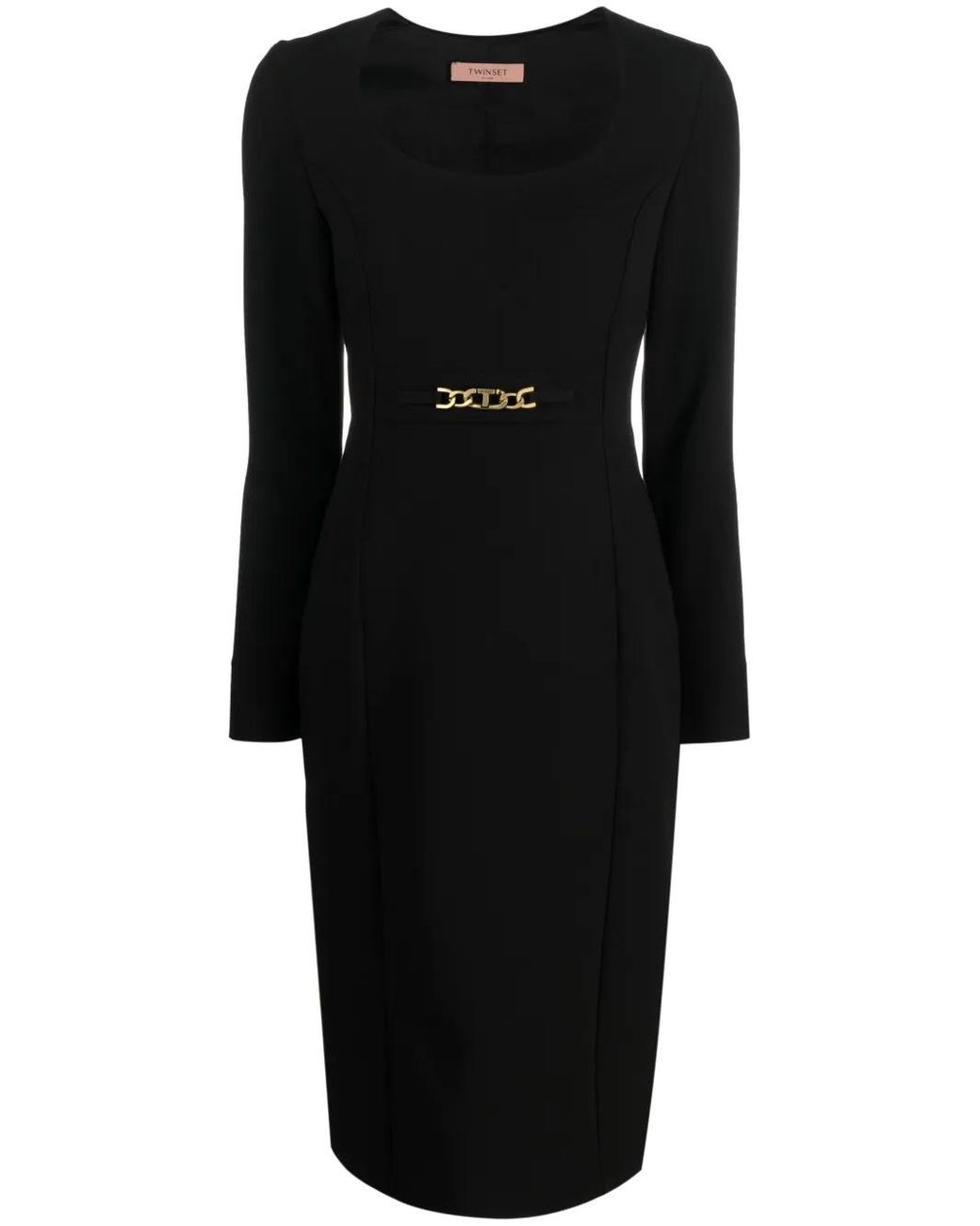 Twinset Black Chain Link-Detail Long-Sleeve Dress