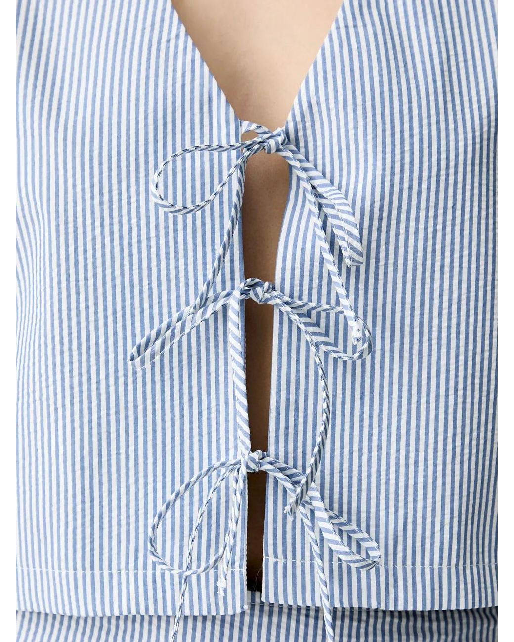 Benetton Blue Striped Tie-Fastening Sleeveless Blouse