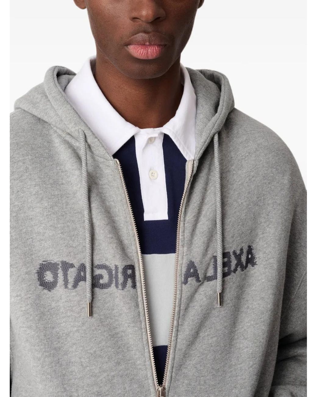 Axel Arigato Gray Rhys Logo-Embroidered Zip-Up Hoodie for men