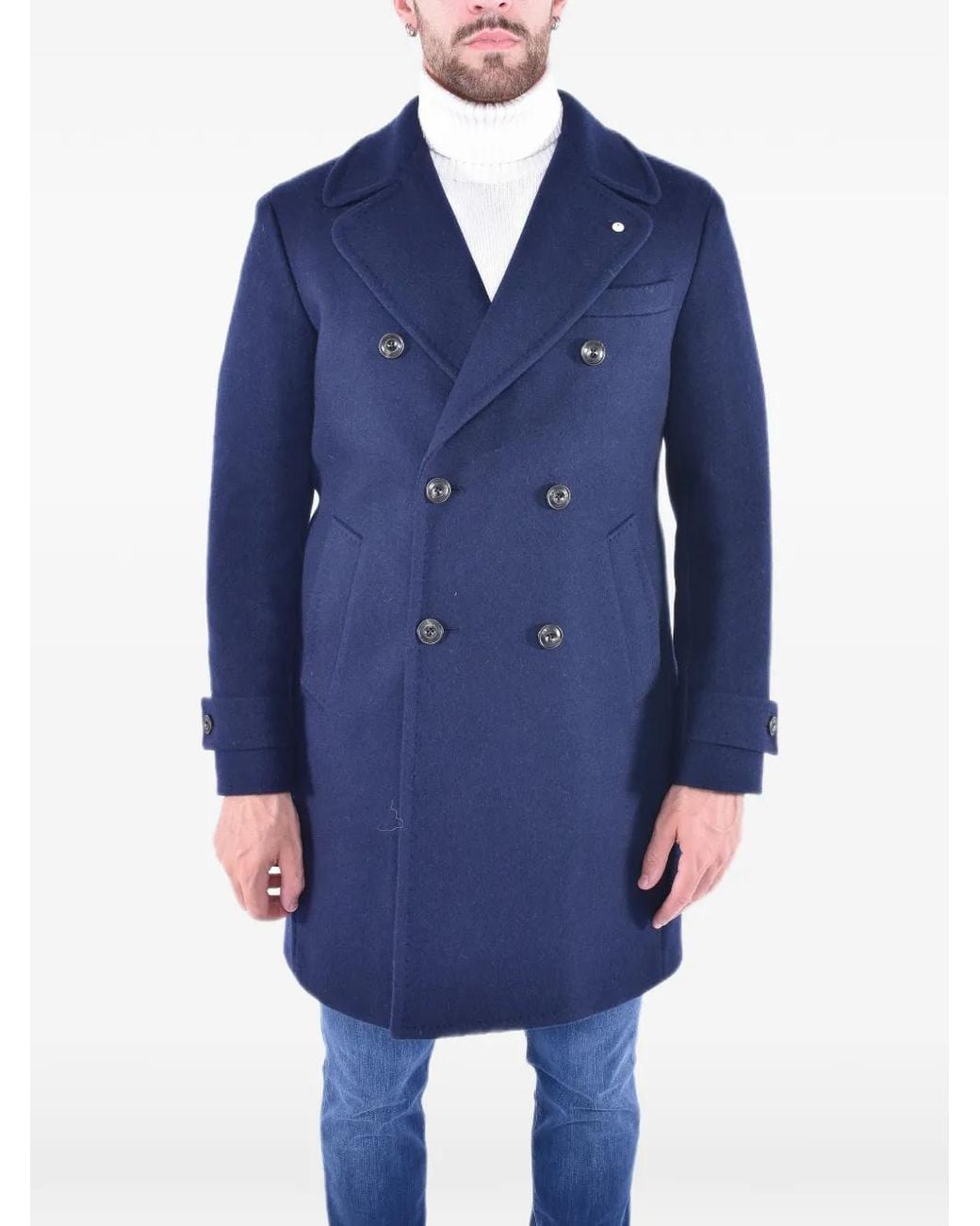 L.b.m. 1911 Blue Double-Breasted Wool Coat for men