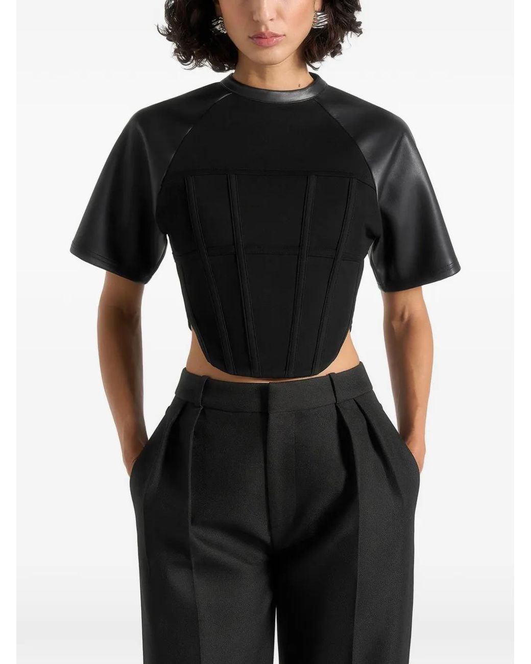 Manière De Voir Black Gigi Leather Corset T-Shirt