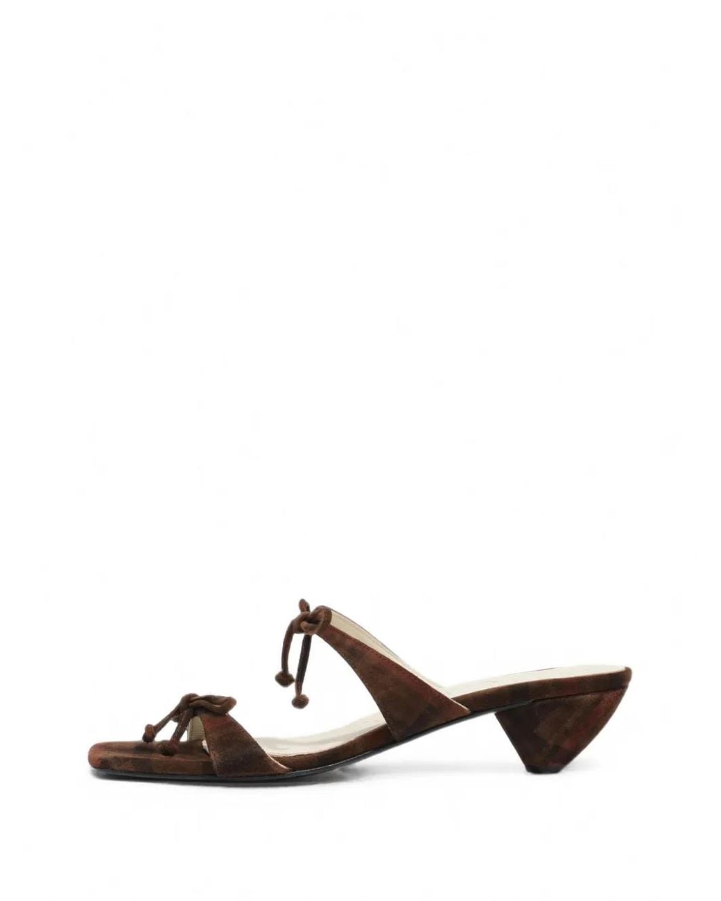 Bimba Y Lola Brown Tartan Print Suede Heeled Sandal With Bows