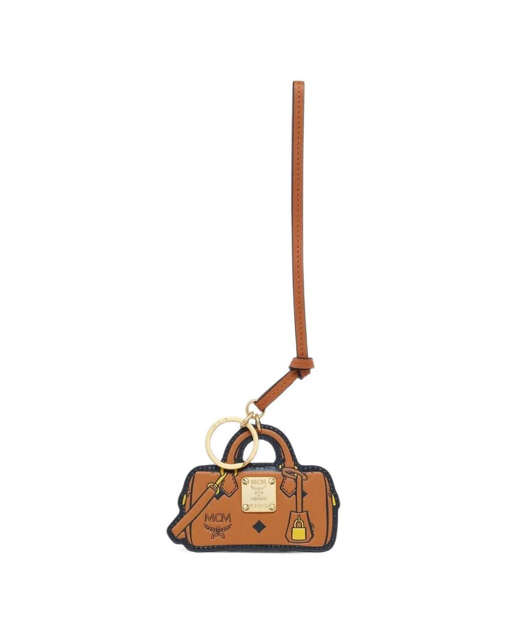 MCM Metallic Ella Boston Logo-Print Leather Keyring for men