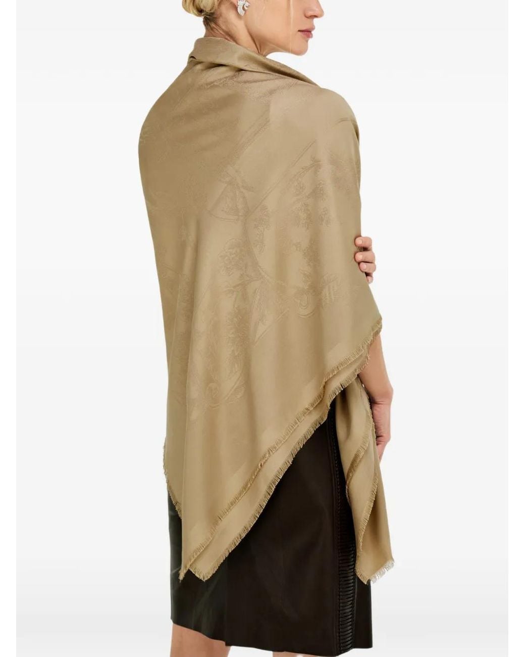 Ferragamo Natural Jacquard-Knit Frayed-Edge Scarf