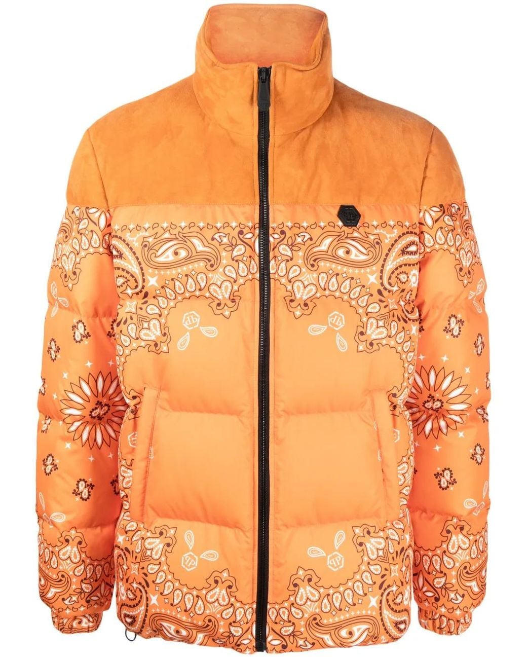 Philipp Plein Orange Doudoune À Imprimé Bandana for men