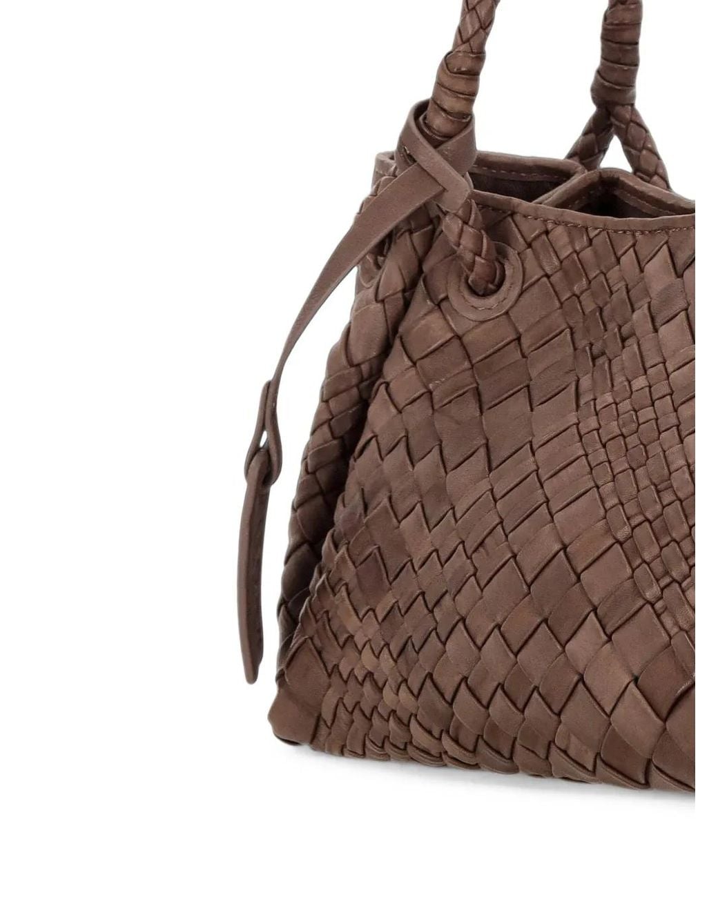 VISONA Brown Woven-Design Leather Tote Bag