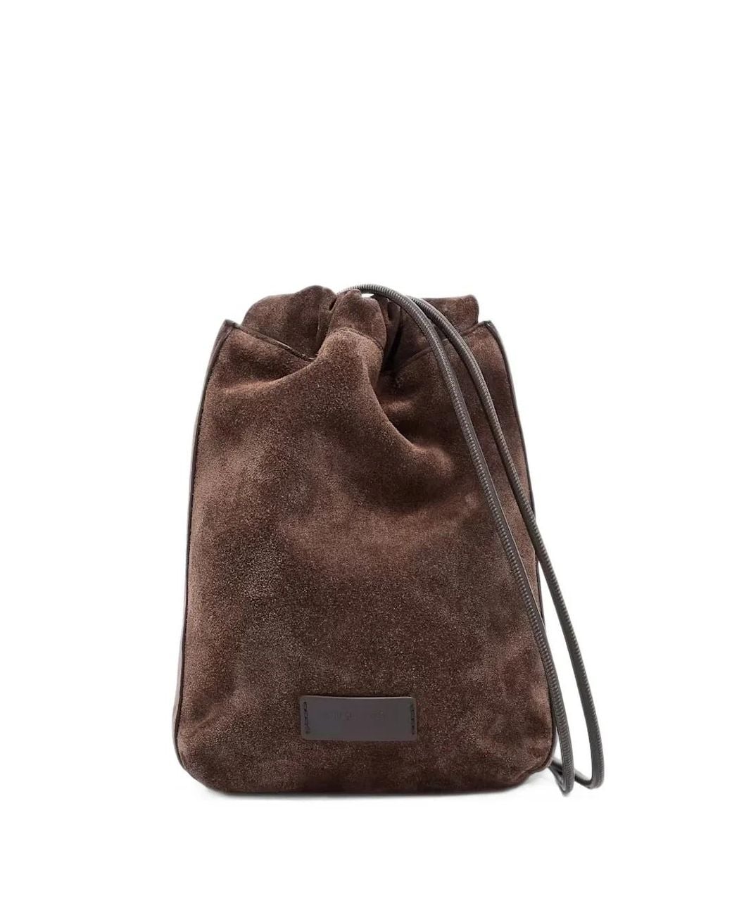 Giorgio Armani Brown Suede Drawstring Messenger Bag for men