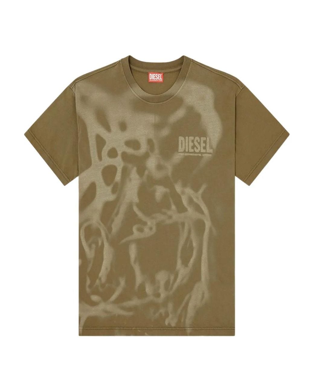 DIESEL Green Cotton T-Shirt With Laser Print for men