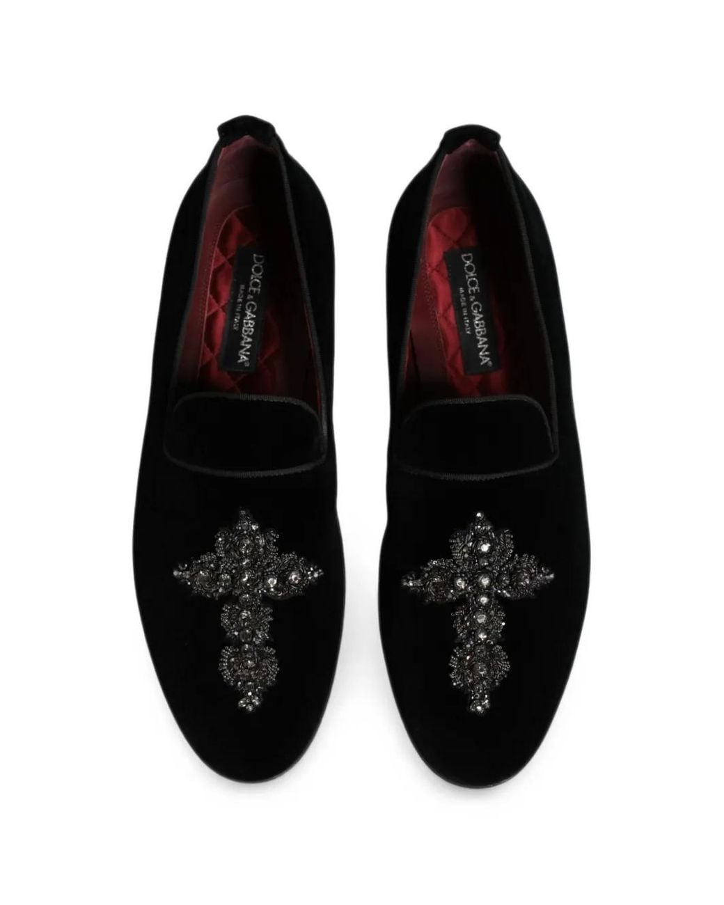 Dolce & Gabbana Black Embellished Velvet Loafers for men