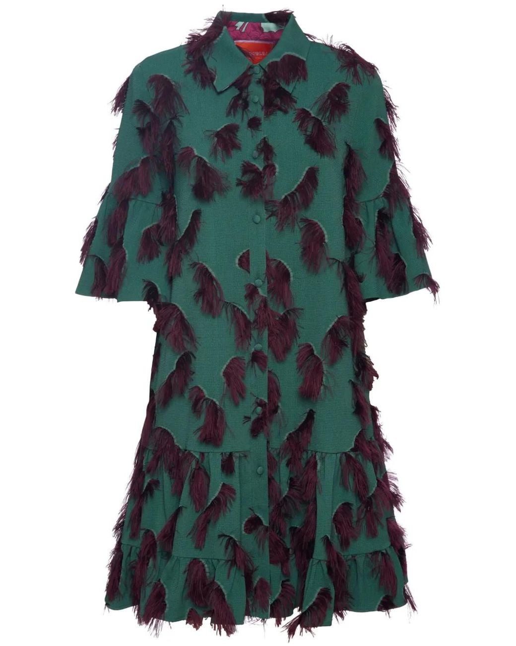 LaDoubleJ Green Choux Fringe-Detail Minidress