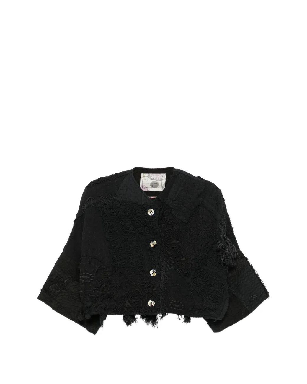 By Walid Black Bella Patchwork-Jacke Mit Fransen