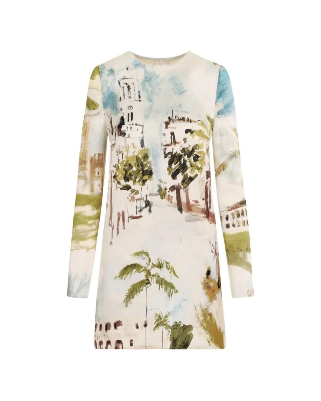 Oscar de la Renta White Dominican-Landscape Shift Dress