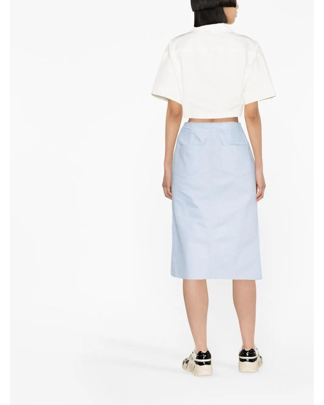 Raf Simons White High-Waisted Denim Midi Skirt