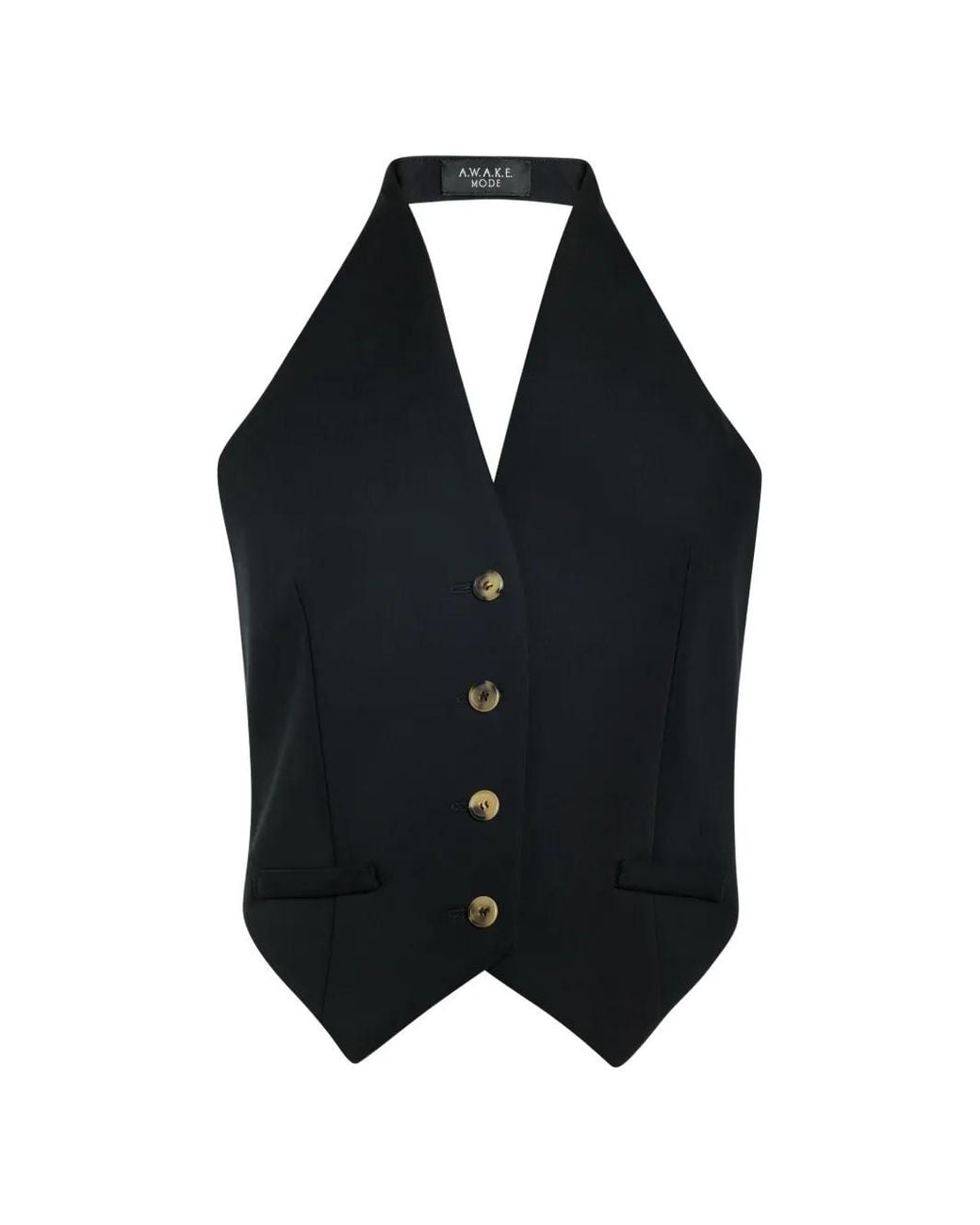 A.W.A.K.E. MODE Black Button-Embellishment Top