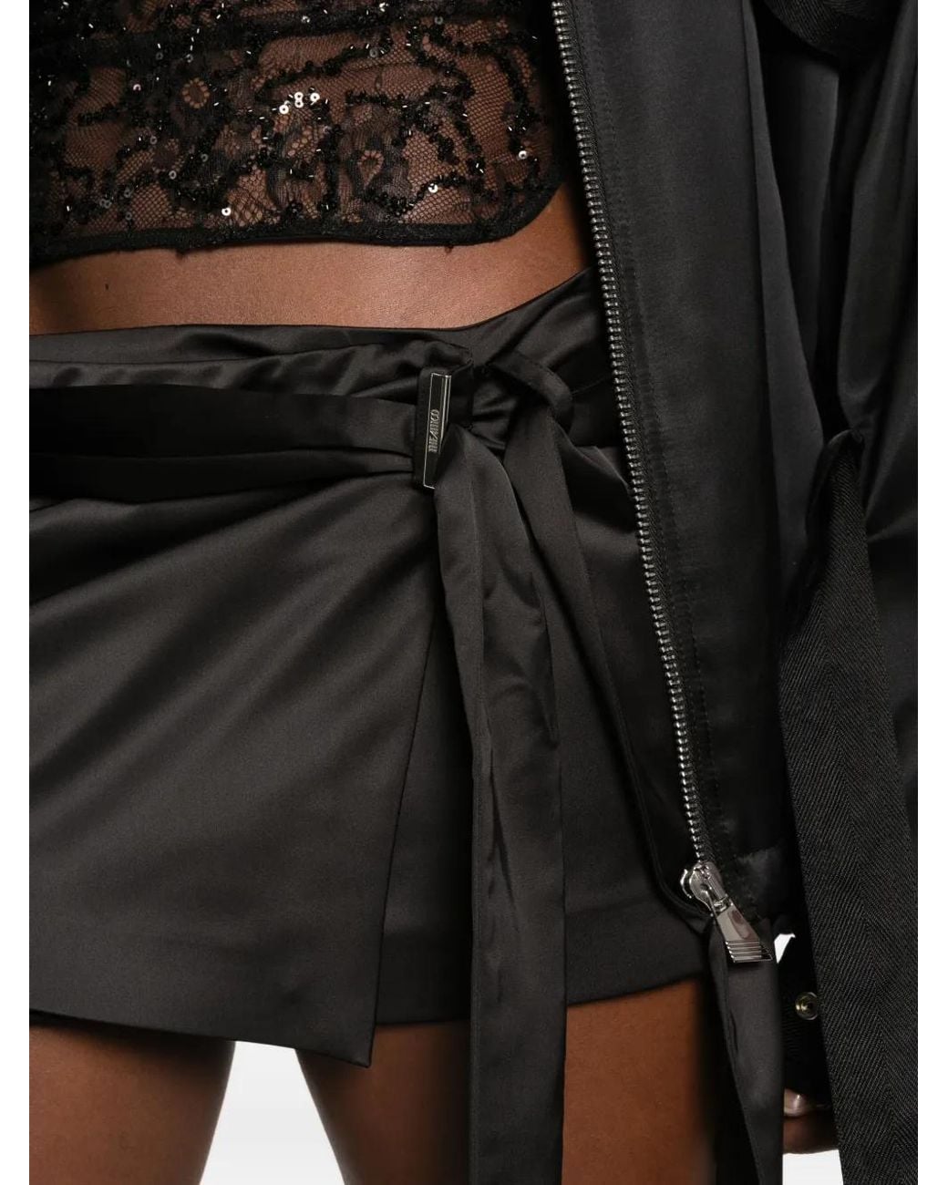 The Attico Black Mini Satin Wrap-Style Skirt