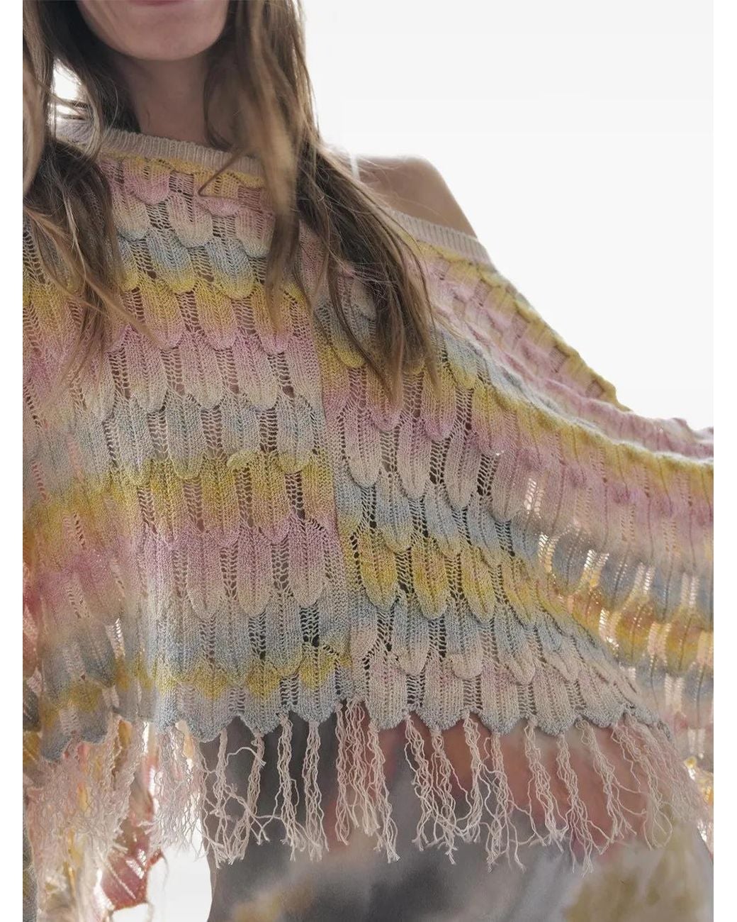 Le Superbe White Gaban Fringed Poncho