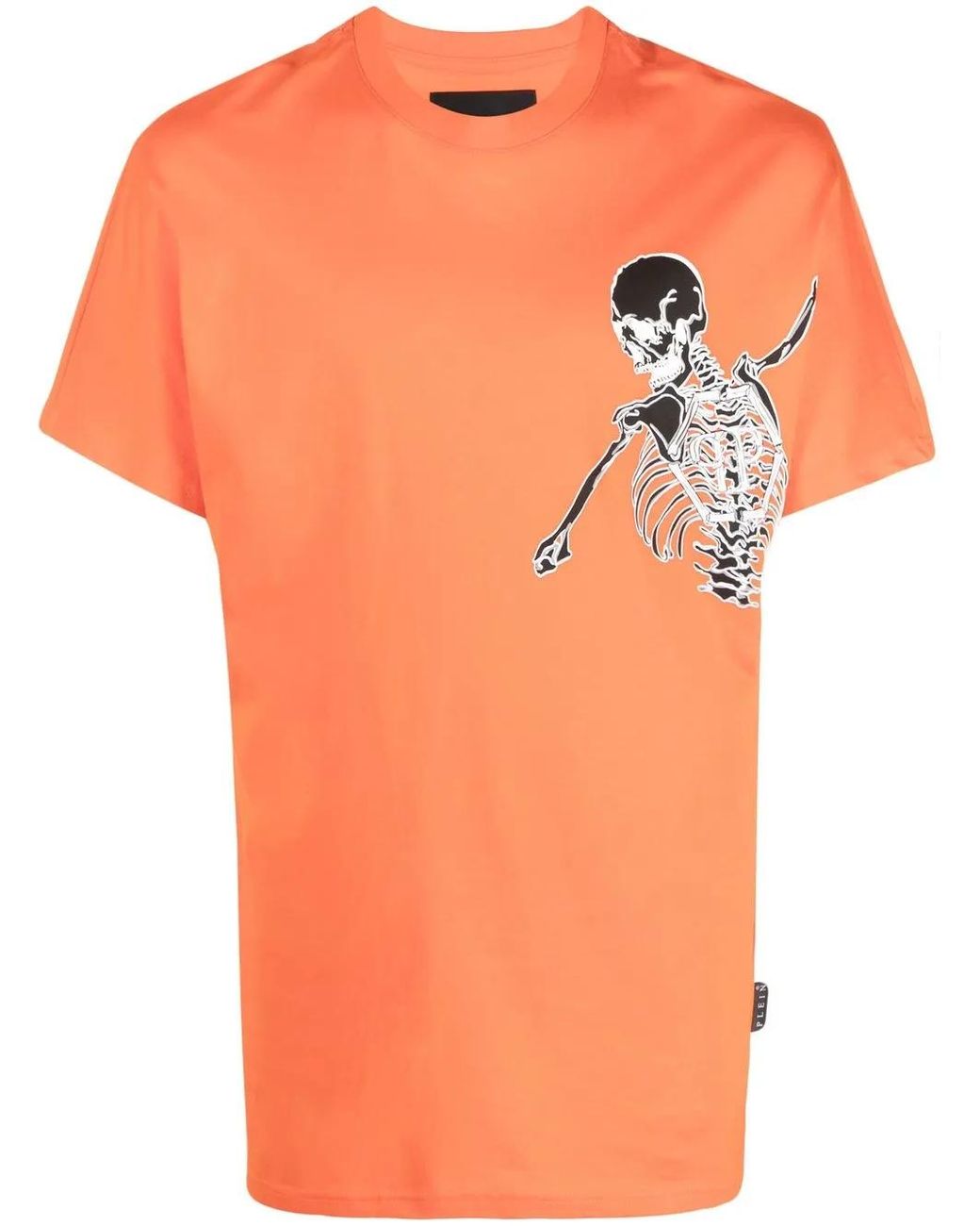 Philipp Plein Orange T-Shirt À Imprimé Squelette for men