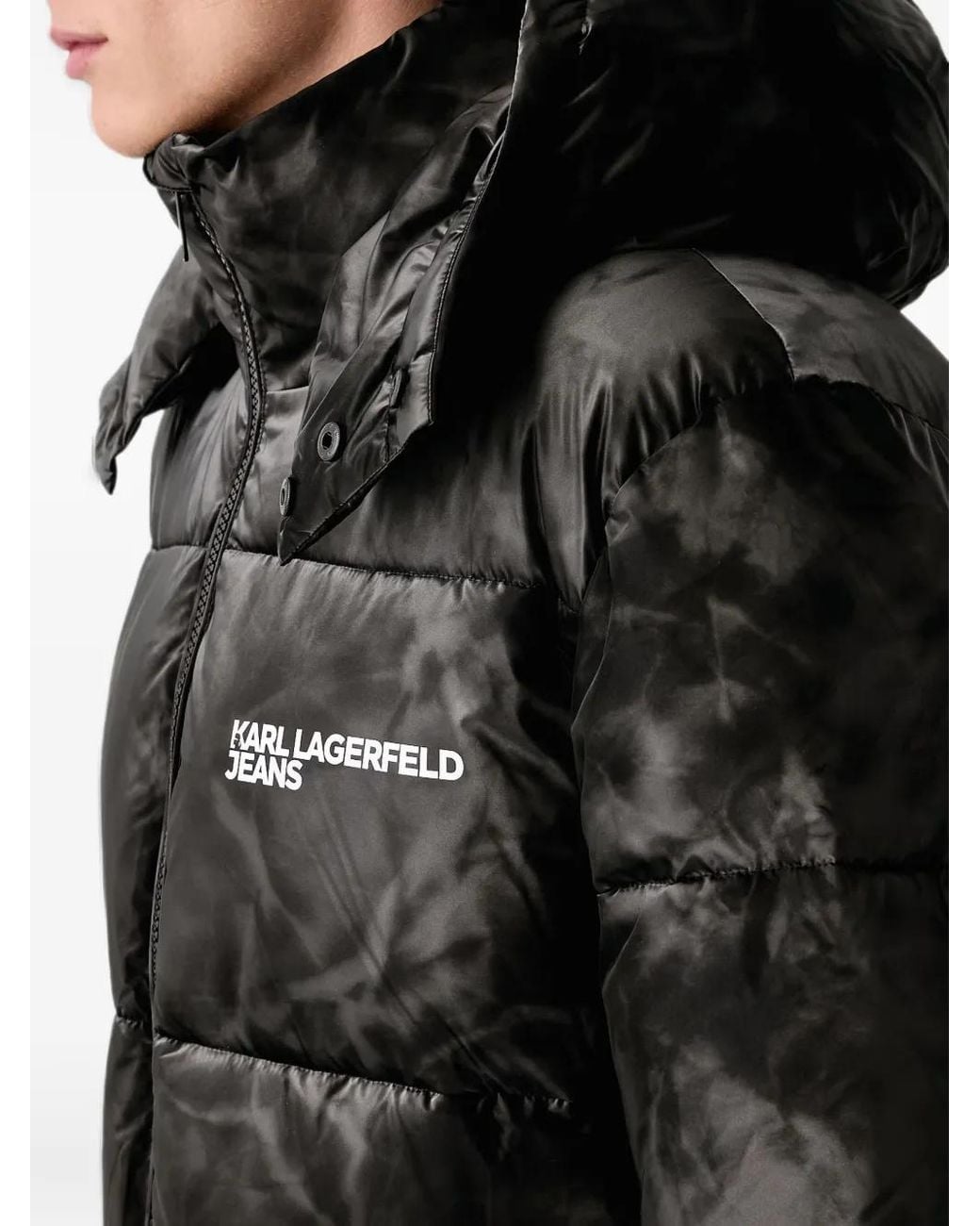 Karl Lagerfeld Black Logo-Print Hooded Puffer Jacket for men