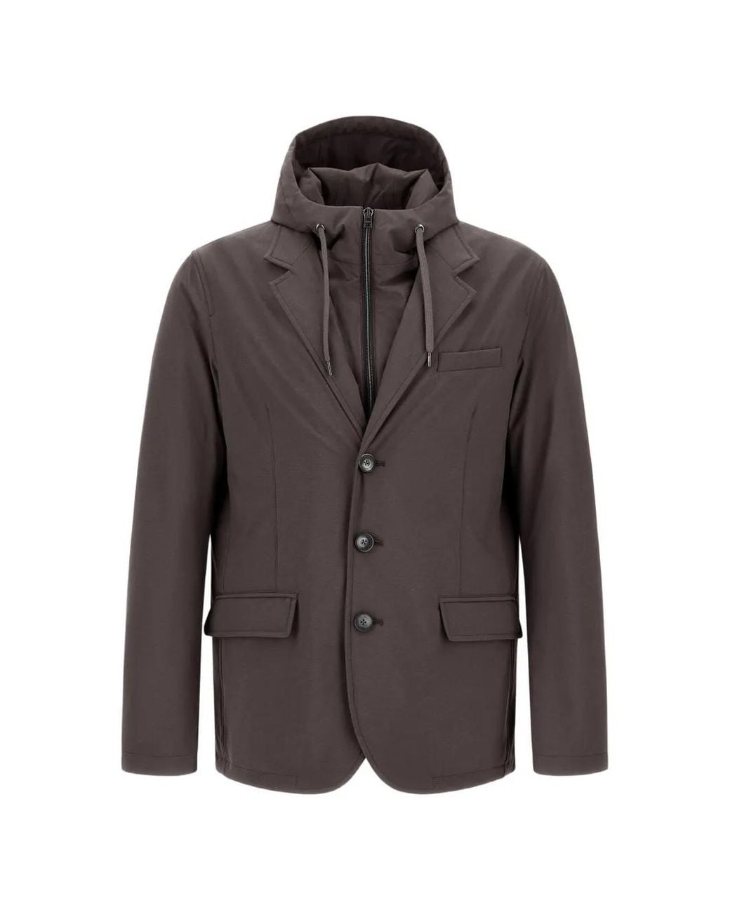 Herno Brown Hooded Single-Breasted Blazer for men
