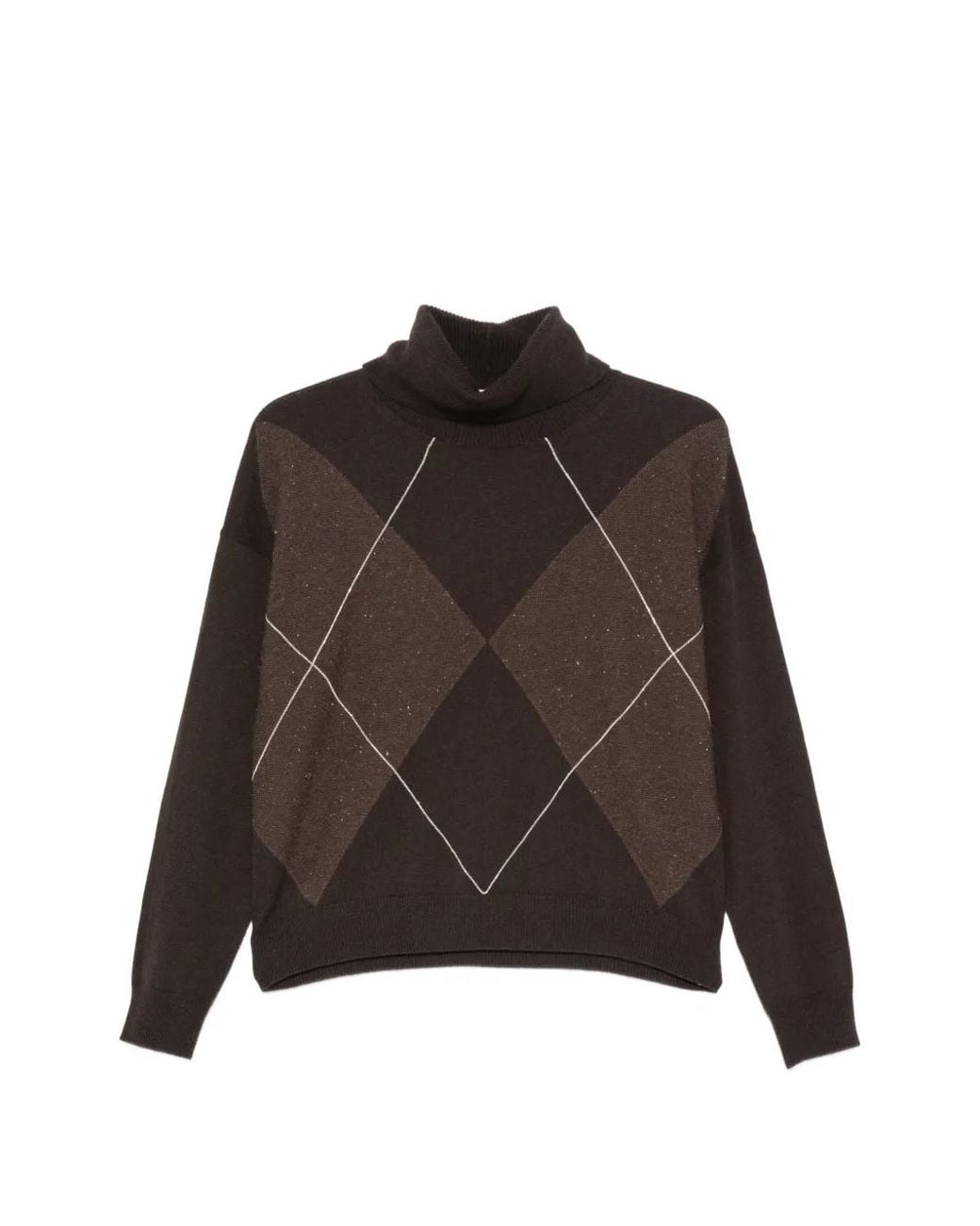 Peserico Brown Argyle Roll-Neck Sweater