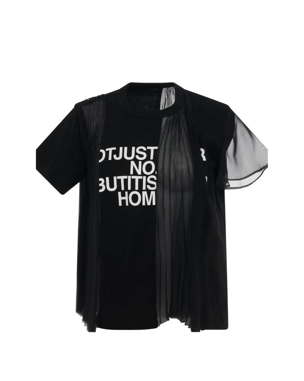 Sacai Black Text-Print Sheer-Panel T-Shirt