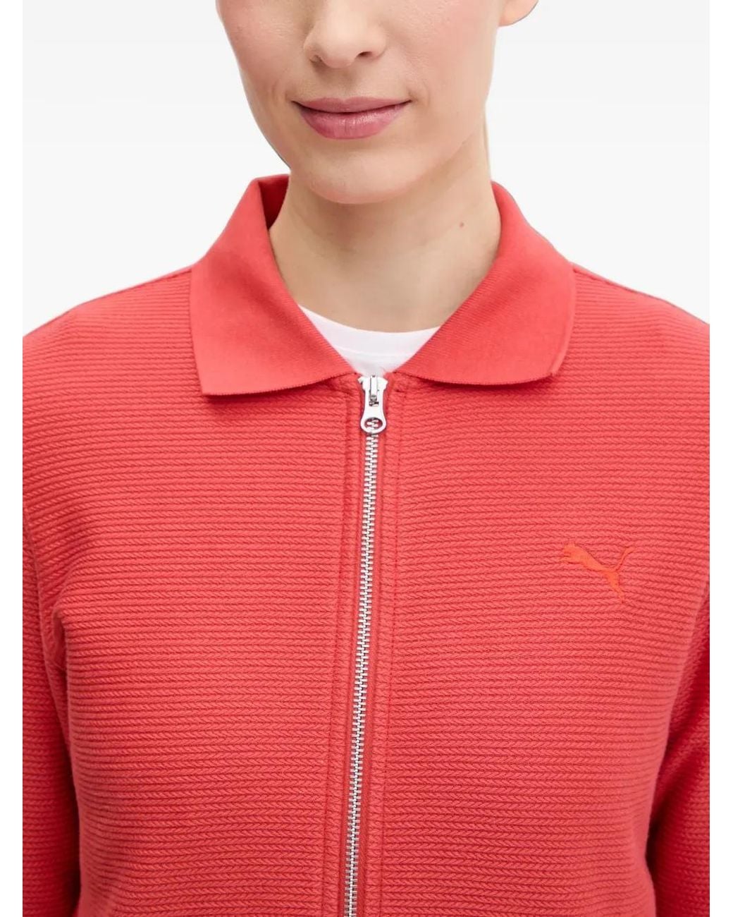 PUMA Red Ribbed-Knit Zip-Up Jacket