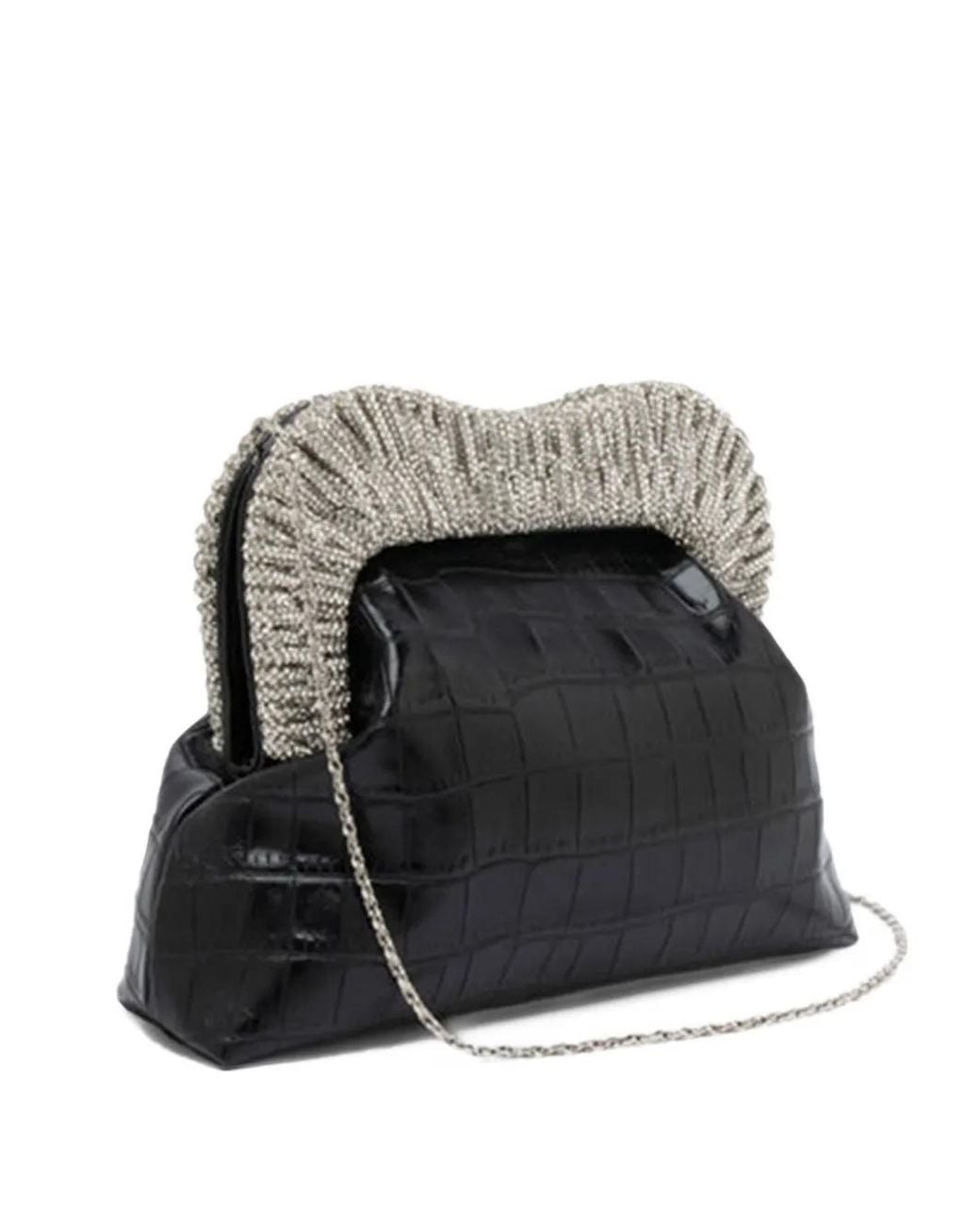 Twentyfourhaitch Black Croc-Effect Crystal-Embellished Clutch Bag