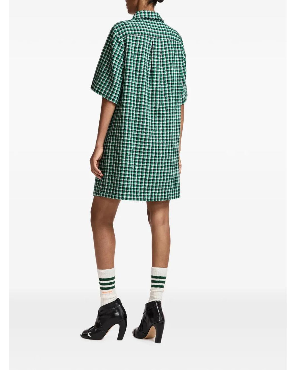 Essentiel Antwerp Green Checked A-Line Mini Dress
