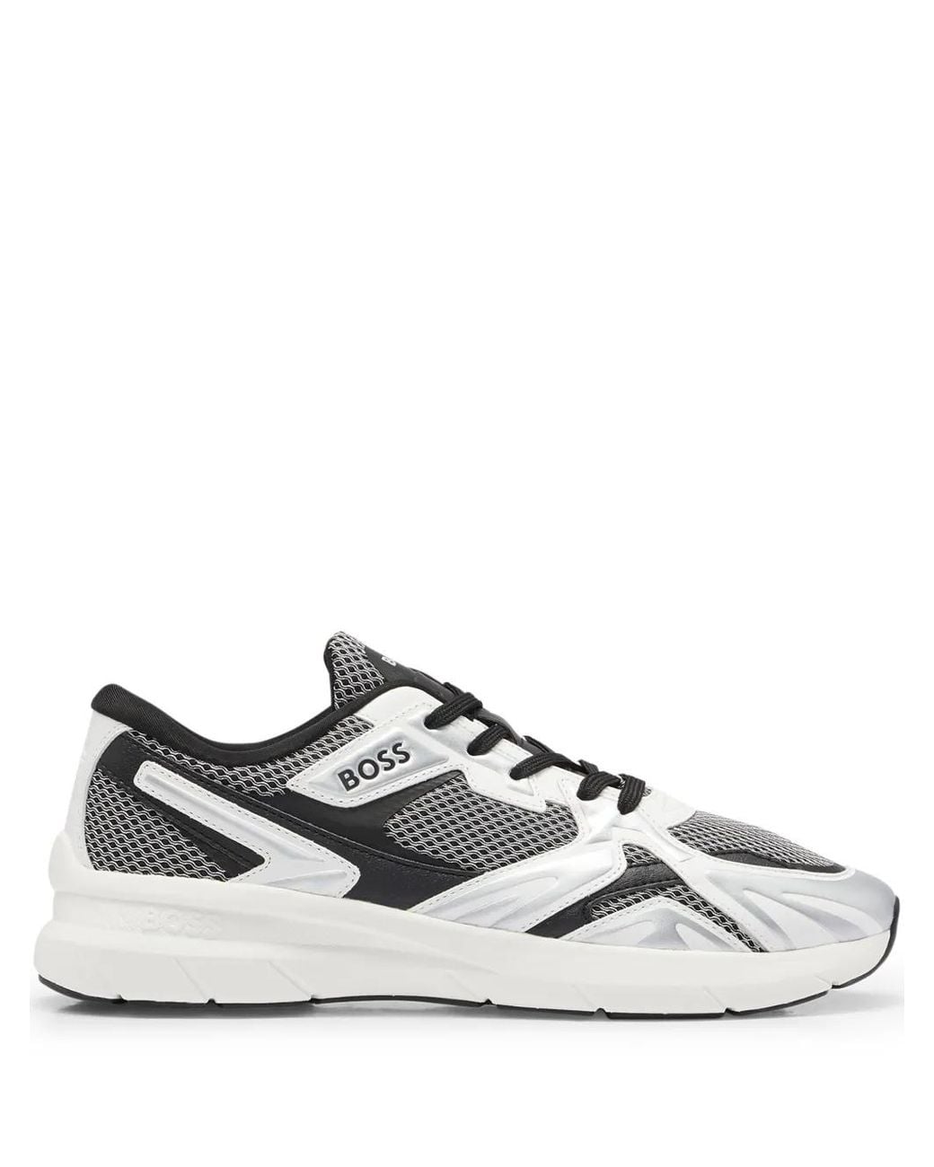 Boss White Panelled Lace-Up Sneakers for men