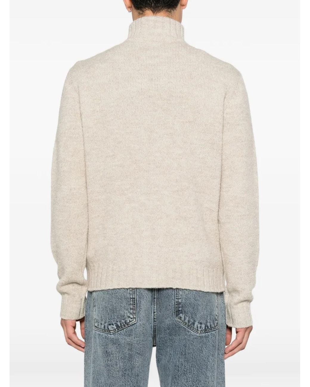 Corneliani White Cable-Knit Zip-Up Sweater for men
