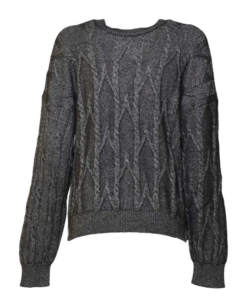 SOLOTRE Black Pull En Maille Torsadée À Col V