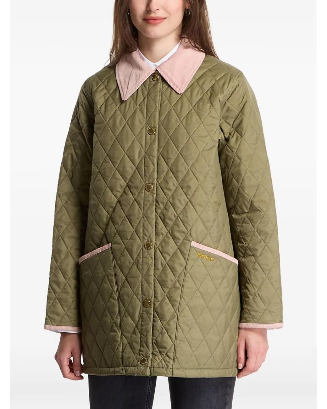 Barbour Green Doudoune Liddesdale À Col En Velours Côtelé