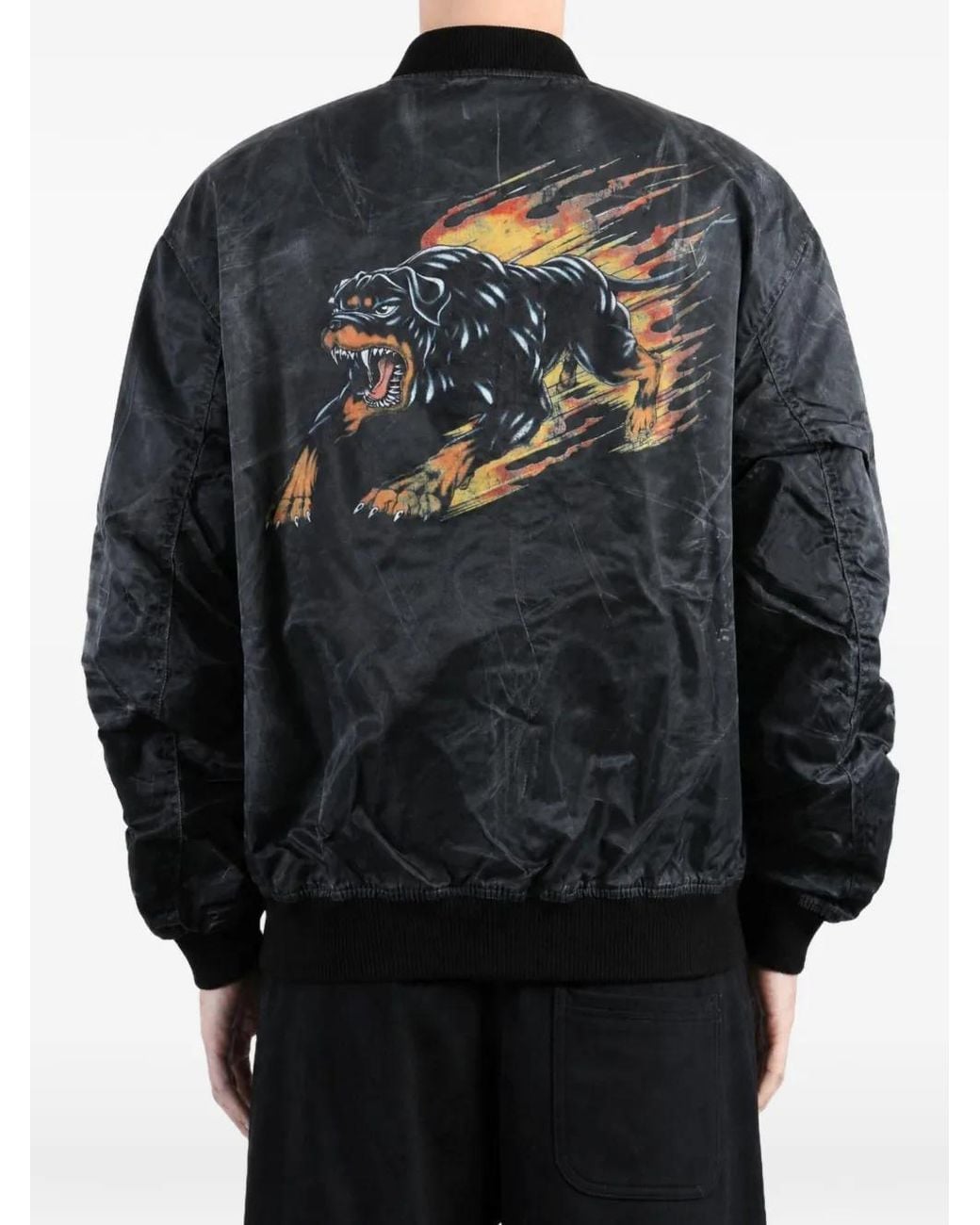 THUG CLUB Black Jamong Dog-Print Bomber Jacket for men