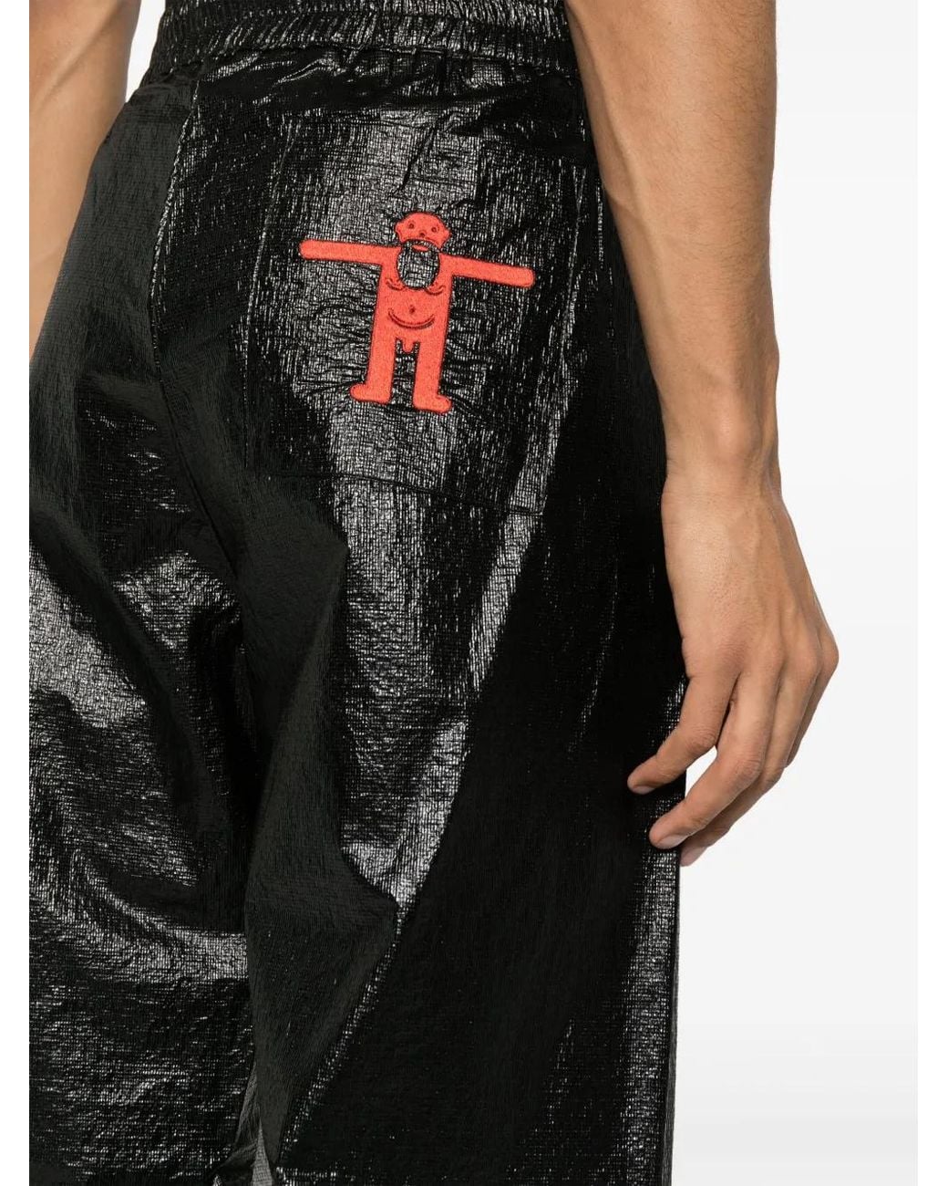 Walter Van Beirendonck Black Embroidered-Logo Trousers for men