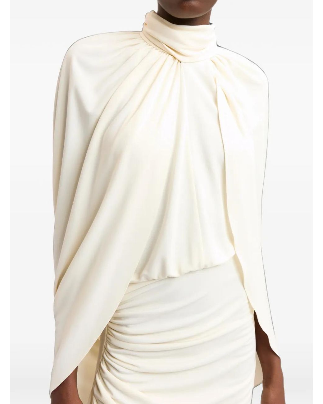 16Arlington White Dora Draped Jersey Midi Dress