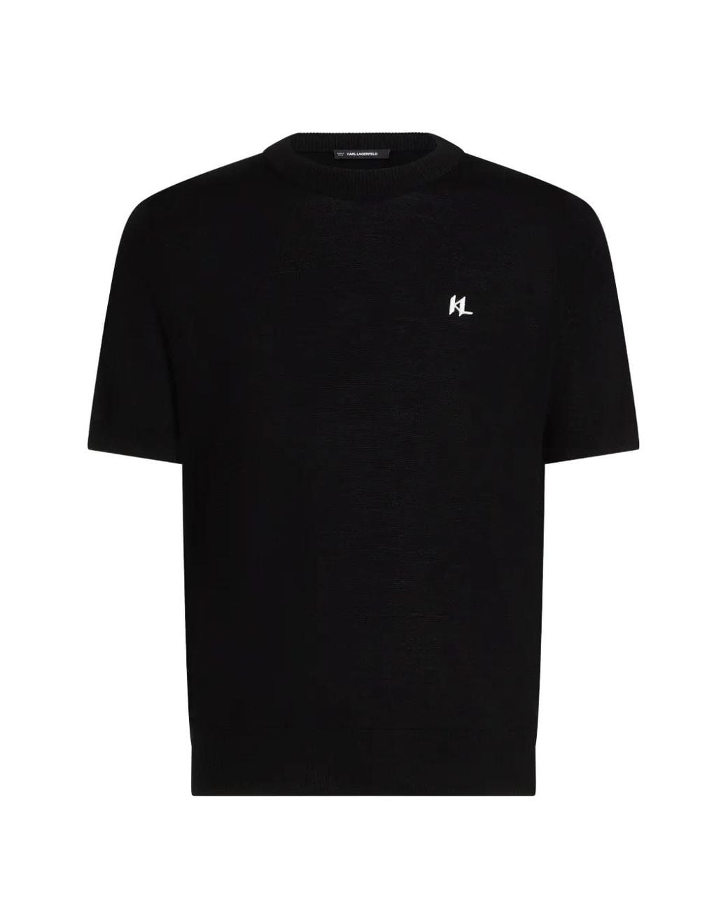 Karl Lagerfeld Black Monogram-Logo-Embroidered T-Shirt for men