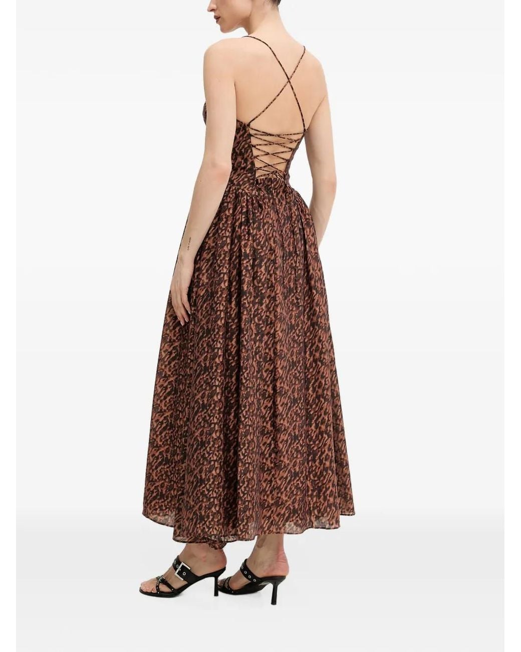 Bardot Brown Estie Leopard-Print Lace-Up Midi Dress