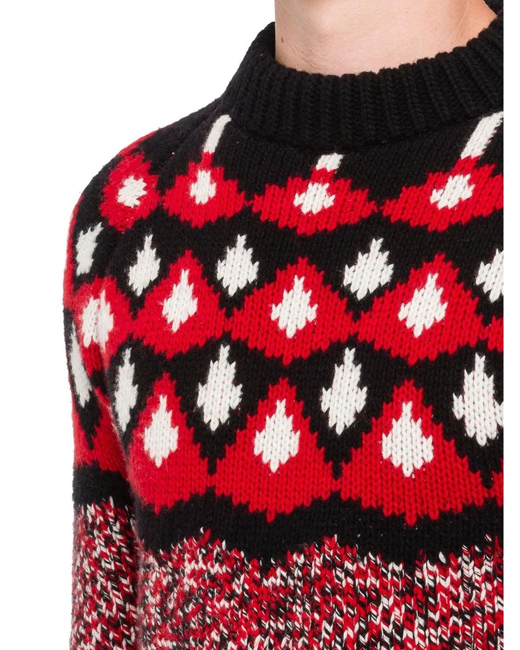 Prada Red Patterned Jacquard Knit Jumper for men