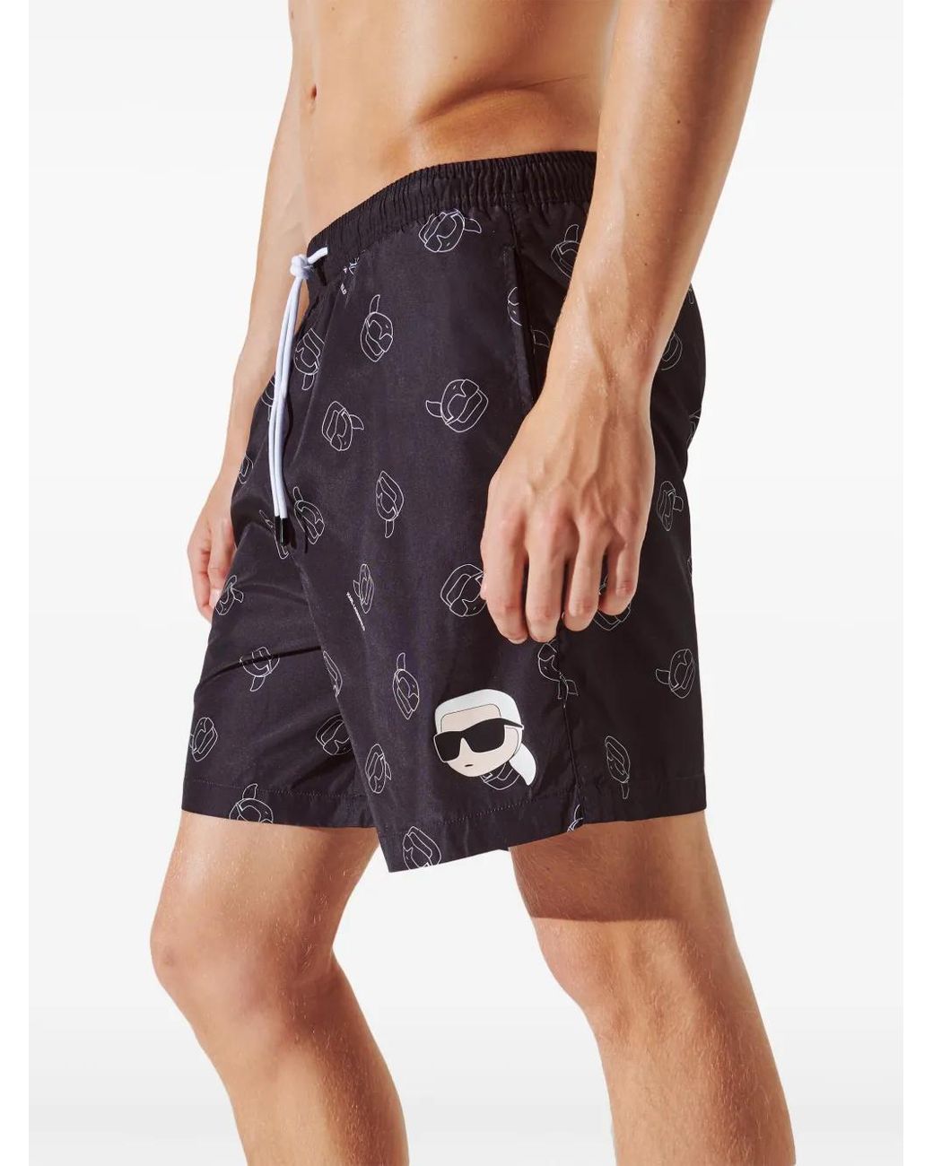 Karl Lagerfeld Blue Ikon All-Over-Print Swim Shorts for men