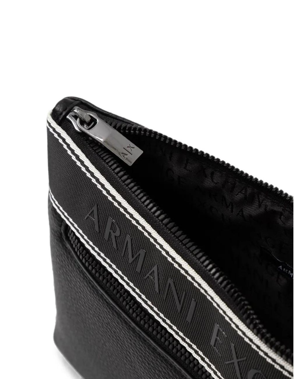 ARMANI EXCHANGE Black Logo-Print Pebbled-Effect Clutch Bag for men
