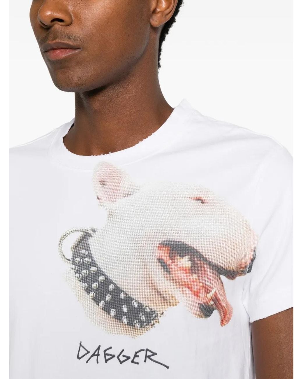 DAGGER White Distressed Dog-Print T-Shirt for men